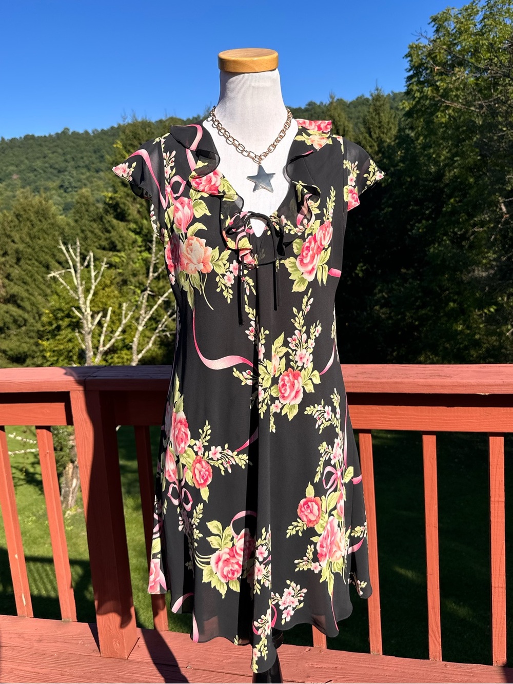 Oscar De La Renta Pink Label Floral Flutter Sleeve Dress Vintage Y2K